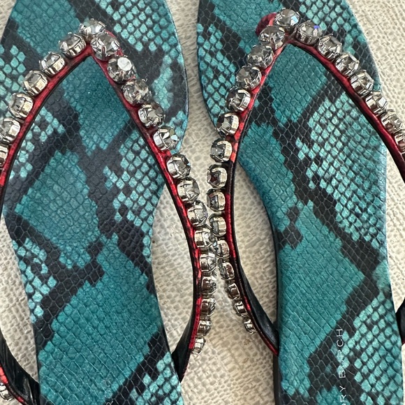 Tory Burch Teal and Black Snake Print Sandals - Picture 5 of 5